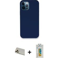 Cepte Toptan iPhone 12 Pro Zirve Modern Özel Seri - Siyah Polymer Nano Ekran Koruyucu + Gold Rainbow Kamera Lens Koruma Cam