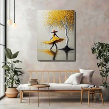 Artprinta Sarı Elbiseli Kadın ve Ağaç Kanvas Tablo – Modern ve Sanatsal Duvar Dekoru