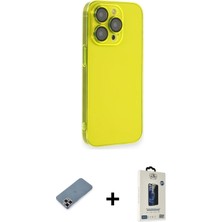 Cepte Toptan iPhone 13 Pro Max Siluet Minimal Özel Seri - Siyah Bilvis Hayalet Cam Ekran Koruyucu + Mor Metal Kamera Lens Koruma Cam