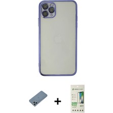 Cepte Toptan iPhone 11 Pro Max Vadi Minimal - Siyah 20D Premium Cam Ekran Koruyucu + Sierra Blue Shine Kamera Lens Koruma Cam