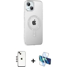 Cepte Toptan iPhone 14 Yörünge Koleksiyonu - Siyah 3D Antistatik Cam Ekran Koruyucu + Gökkuşağı Shine Kamera Lens