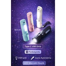 Eneci 4 Fonksiyon Yanma LED Mercekli Ayarlı Başlık 10,5 cm Boyutunda Type-C Girişli Şarjlı LED Fener