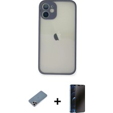Cepte Toptan iPhone 11 Pro Max Ahenk Çizgi Serisi - Siyah 3D Antistatik Hayalet Cam Ekran Koruyucu + Mor Metal Kamera Lens Koruma Cam