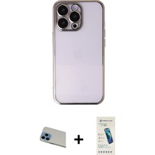 Cepte Toptan iPhone 13 Pro Max Vadi Minimal - Şeffaf Pasifik Cam Ekran Koruyucu + Mavi Rainbow Kamera Lens Koruma Cam