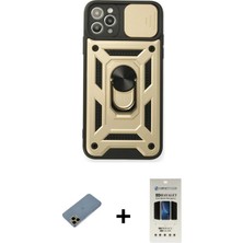 Cepte Toptan iPhone 11 Pro Ahenk Klasik - Siyah 5d Hayalet Cam Ekran Koruyucu + Gold Shine Kamera Lens Koruma Cam