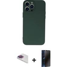 Cepte Toptan iPhone 13 Pro Max Ahenk Serisi - Siyah 3D Antistatik Hayalet Cam Ekran Koruyucu + Gökkuşağı Pers Alüminyum Kamera Lens