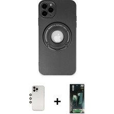 Cepte Toptan iPhone 12 Pro Eksen Klasik Prime - Siyah 360 Mat Full Body Arka Koruyucu + Gökkuşağı Shine Kamera Lens