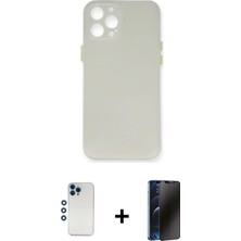Cepte Toptan iPhone 12 Pro Yadigar Yansıma Serisi - Siyah 3D Antistatik Hayalet Cam Ekran Koruyucu + Mavi Shine Kamera Lens