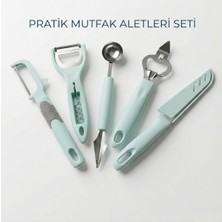 Aşkana 5'li Paslanmaz Çelik Pratik Mutfak Aparat Seti,soyacak+Konserve/şişe Açacağı+Tirbuşon+Bıçak+Oyacak