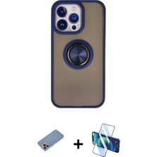 Cepte Toptan iPhone 13 Pro Max Yörünge Çizgi - Siyah 3D Antistatik Cam Ekran Koruyucu + Pembe Shine Kamera Lens Koruma Cam