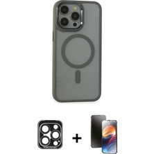 Cepte Toptan iPhone 15 Pro Max Yankı Işık Özel Seri - Siyah 3D Antistatik Mat Seramik Nano Ekran Koruyucu + Lacivert Pvd Metal Kamera Lens