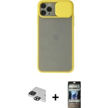 Cepte Toptan iPhone 11 Pro Max Vadi Çizgi - Siyah 34D Hayalet Izgaralı Cam + Siyah Pers Alüminyum Kamera Lens