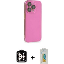 Cepte Toptan iPhone 14 Pro Max Siluet Minimal Özel Seri - Siyah Polymer Nano Ekran Koruyucu + Turuncu Pvd Metal Kamera Lens