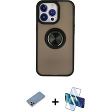 Cepte Toptan iPhone 13 Pro Max Yörünge Çizgi - Siyah 3D Antistatik Cam Ekran Koruyucu + Pembe Shine Kamera Lens Koruma Cam