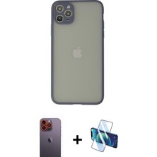 Cepte Toptan iPhone 12 Pro Ahenk Çizgi Serisi - Siyah 3D Antistatik Seramik Nano Ekran Koruyucu + Turuncu Neon Fosforlu Kamera Lens