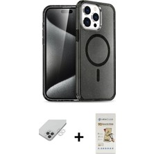 Cepte Toptan iPhone 14 Pro Max Nova Asil Prime - Siyah Mat Seramik Nano Ekran Koruyucu + Gümüş Band Metal Kamera Lens