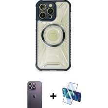 Cepte Toptan iPhone 12 Pro Max Kutup Modern - Siyah 3D Antistatik Seramik Nano Ekran Koruyucu + Beyaz Neon Fosforlu Kamera Lens