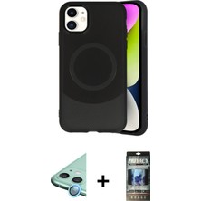 Cepte Toptan iPhone 11 Ufuk Serisi - Siyah 34D Hayalet Izgaralı Cam + Mavi Raze Metal Kamera Lens