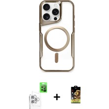 Cepte Toptan iPhone 16 Pro Yadigar Klasik Özel Seri - Siyah Buffer Cam Ekran Koruyucu + Beyaz Raze Metal Kamera Lens