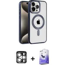 Cepte Toptan iPhone 15 Pro Max Eksen Form Koleksiyonu - Siyah Bilvis 5in1 5d Magic Hayalet Cam Ekran Koruyucu + Gümüş Pvd Metal Kamera Lens