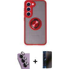 Cepte Toptan Galaxy S24 Fe Yörünge Çizgi - Siyah 3D Antistatik Hayalet Cam Ekran Koruyucu + Mor Raze Metal Kamera Lens