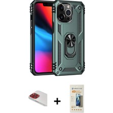 Cepte Toptan iPhone 13 Pro Max Ahenk Klasik Koleksiyonu - Siyah 6d Mat Seramik Hayalet Nano Ekran Koruyucu + Kırmızı Pers Alüminyum Kamera Lens