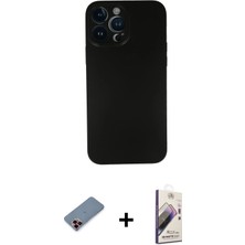 Cepte Toptan iPhone 13 Pro Max Yadigar Yansıma Serisi - Siyah Bilvis 3D Mat Cam Ekran Koruyucu + Kırmızı Metal Kamera Lens Koruma Cam