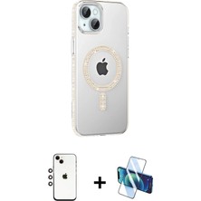 Cepte Toptan iPhone 14 Yörünge Koleksiyonu - Siyah 3D Antistatik Cam Ekran Koruyucu + Gökkuşağı Shine Kamera Lens