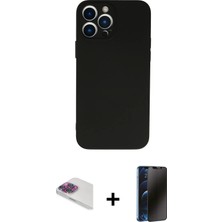 Cepte Toptan iPhone 13 Pro Max Ahenk Serisi - Siyah 3D Antistatik Hayalet Cam Ekran Koruyucu + Gökkuşağı Pers Alüminyum Kamera Lens