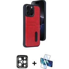 Cepte Toptan iPhone 15 Pro Max Yörünge Işık Serisi - Siyah 3D Antistatik Cam Ekran Koruyucu + Lacivert Pvd Metal Kamera Lens