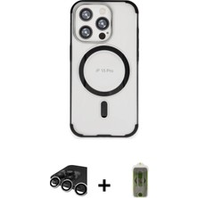 iPhone 15 Pro Max Eksen Klasik Koleksiyonu - Siyah Joko Magic 5d Hayalet Cam + Gümüş Raze Metal Kamera Lens