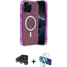 Cepte Toptan iPhone 15 Pro Max Eksen Çizgi - Siyah 3D Antistatik Seramik Nano Ekran Koruyucu + Gümüş Raze Metal Kamera Lens