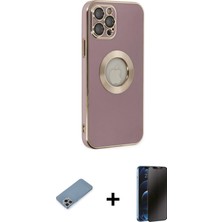 Cepte Toptan iPhone 12 Pro Iz Form Serisi - Siyah 3D Antistatik Hayalet Cam Ekran Koruyucu + Gökkuşağı Shine Kamera Lens Koruma Cam