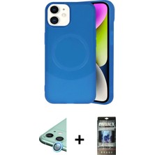Cepte Toptan iPhone 11 Ufuk Serisi - Siyah 34D Hayalet Izgaralı Cam + Mavi Raze Metal Kamera Lens