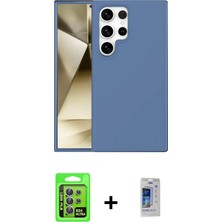 Cepte Toptan Galaxy S24 Ultra Kozmos Yansıma Özel Seri - Siyah Durable Full Glue Curved Cam + Mor Raze Metal Kamera Lens