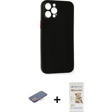 Cepte Toptan iPhone 12 Pro Max Yadigar Yansıma Serisi - Siyah Mat Seramik Nano Ekran Koruyucu + Pembe Renkli Kamera Lens Koruma Cam