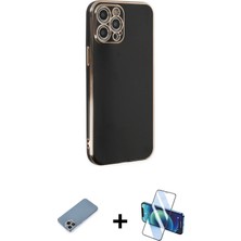 Cepte Toptan iPhone 12 Pro Max Yankı Serisi - Siyah 3D Antistatik Seramik Nano Ekran Koruyucu + Gökkuşağı Shine Kamera Lens Koruma Cam