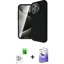 Cepte Toptan iPhone 16 Pro Eksen Form Prime - Siyah Bilvis 5in1 5d Magic Hayalet Cam Ekran Koruyucu + Beyaz Raze Metal Kamera Lens