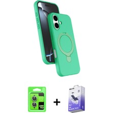 Cepte Toptan iPhone 17 Iz Işık Koleksiyonu - Siyah Bilvis 5in1 5d Magic Hayalet Cam Ekran Koruyucu + Açık Yeşil Raze Metal Kamera Lens