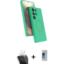 Cepte Toptan Galaxy S24 Ultra Iz Işık Koleksiyonu - Siyah Durable Full Glue Curved Cam + Şeffaf Kamera Lens Koruma Cam