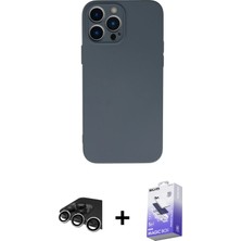 iPhone 13 Pro Max Ahenk Serisi - Siyah Bilvis 5in1 5d Magic Hayalet Cam Ekran Koruyucu + Gümüş Raze Metal Kamera Lens