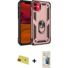 iPhone 11 Ahenk Klasik Koleksiyonu - Siyah 6d Mat Seramik Hayalet Nano Ekran Koruyucu + Kırmızı Rainbow Kamera Lens Koruma Cam