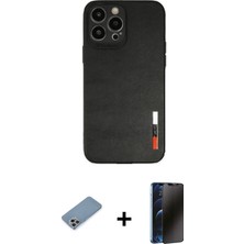iPhone 13 Pro Max Doruk Asil Koleksiyonu - Siyah 3D Antistatik Hayalet Cam Ekran Koruyucu + Gökkuşağı Shine Kamera Lens Koruma Cam