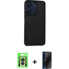 Redmi 13C Eksen Işık - Siyah 3D Antistatik Hayalet Cam Ekran Koruyucu + Siyah Raze Metal Kamera Lens