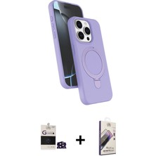 Cepte Toptan iPhone 14 Pro Max Iz Işık Koleksiyonu - Siyah Bilvis 3D Mat Cam Ekran Koruyucu + Derin Mor Bilvis Titan Kamera Lens