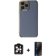 iPhone 15 Pro Max Yankı Serisi - Siyah 3D Antistatik Hayalet Cam Ekran Koruyucu + Turuncu Pvd Metal Kamera Lens