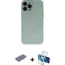 Cepte Toptan iPhone 13 Pro Ahenk Serisi - Siyah 3D Antistatik Seramik Nano Ekran Koruyucu + Mavi Renkli Kamera Lens Koruma Cam