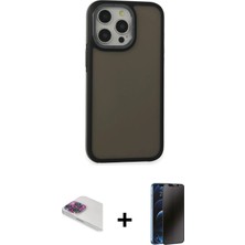 Cepte Toptan iPhone 13 Pro Max Eksen Işık - Siyah 3D Antistatik Hayalet Cam Ekran Koruyucu + Gökkuşağı Pers Alüminyum Kamera Lens