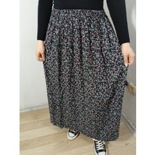 Hoaryage Beli Lastikli Desenli Viskon Basma Kumaş Maxi Boy Anne Etek 36-48BEDEN