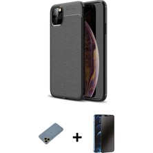 Cepte Toptan iPhone 11 Pro Doruk Klasik Özel Seri - Siyah 3D Antistatik Hayalet Cam Ekran Koruyucu + Gold Shine Kamera Lens Koruma Cam